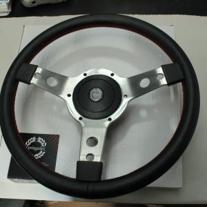 SPRINGALEX – 14″ Steering Wheel & Boss (polished finish) Red Stitching – Hillman Imp, Singer Chamois, Sunbeam Stiletto